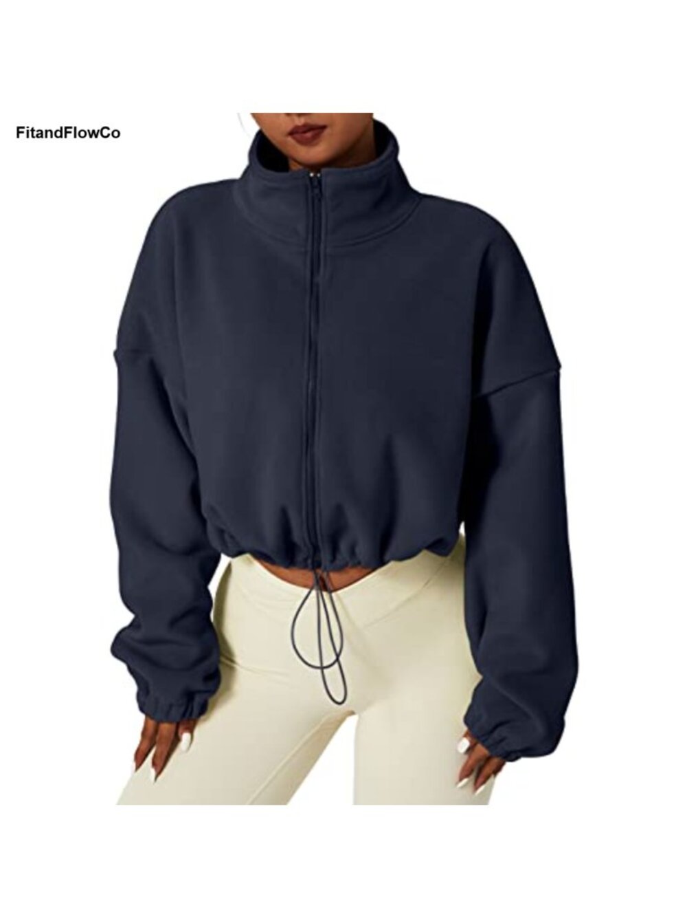 Polar Fleece Full Zip Cropped Jacket Stand Collar Winter Coat